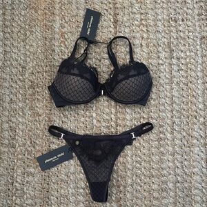 Pleasure State Underwire Bra 32c thong size xs Black Lace Lingerie Set